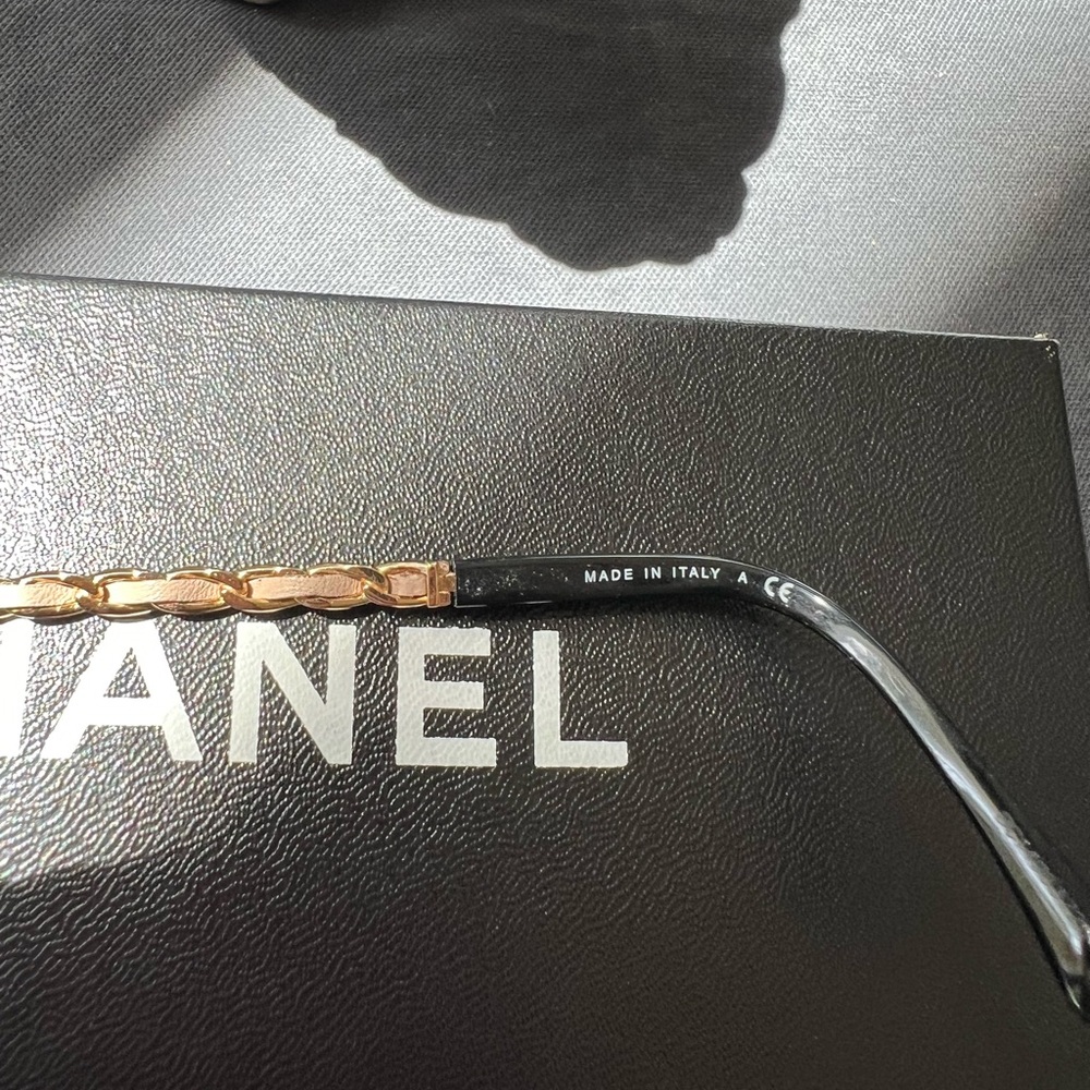 CHANEL 3221-Q Beige Leather Glasses Frames Chain Link EUC Italy Emma Watson - Picture 12 of 16